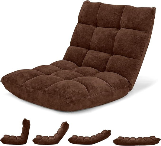 Giantex Folding Sofa Chair with 14 Adjustable Positions Padded Sleeper Bed Couch Recliner Gaming Floor Chair for Adults (Brown)