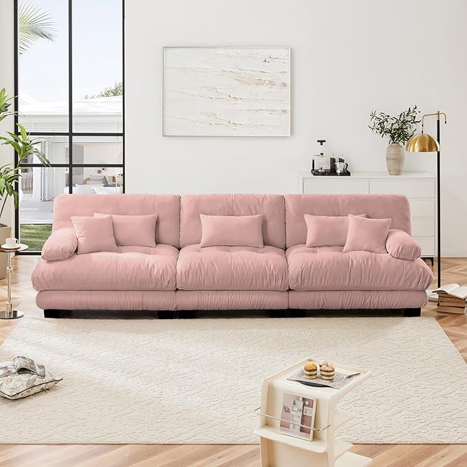 133.8 Oversized Modular Sectional Sofa Couch Chenille Deep Seat Cloud Couch with Thick Seat Cushion Modern 3 Seater Modular Sofa Comfy Upholstered Sectional Couches for Living Room Pink