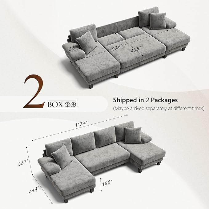 Txtin's Sleeper Sofa with Pull Out Couch Bed | 112 Inch Couches for Living Room | U-Shaped Convertible Sofa Bed | Chenille Light Grey