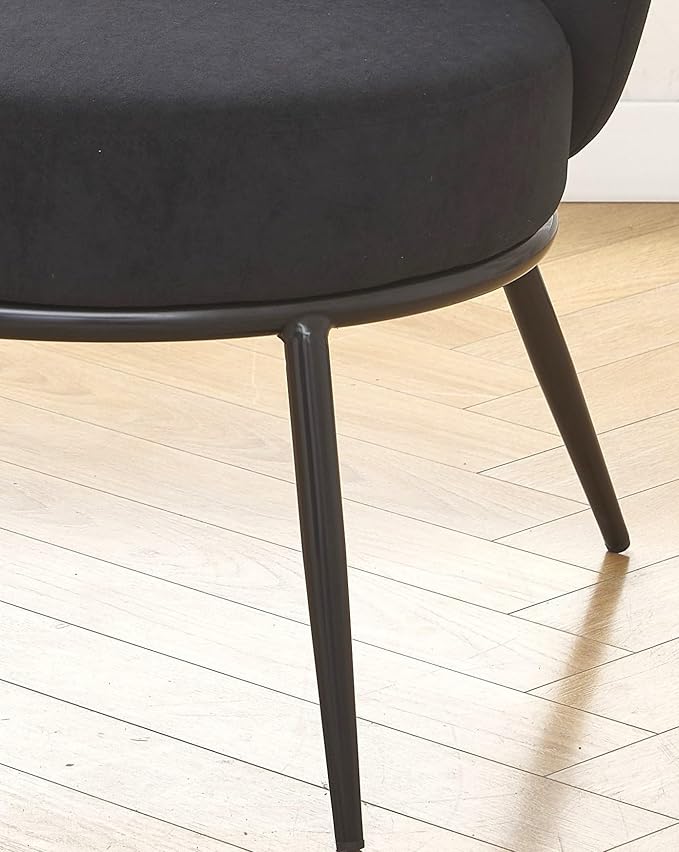 Modern Velvet Accent Chair with Channel Back Design Black Metal Legs and Soft Upholstery Comfortable Seating for Living Room Bedroom or Office