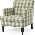 Christopher Knight Home Eve Modern Upholstered Club Chair Wooden Living Room Accent Chair Comfy Bedroom Reading Chair Multifunctional Armchair Green Checkerboard