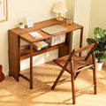 Bamboo Folding Desk with BookshelfFolding Computer Table Multipurpose Table with Bookshelf Wooden Workstation Standing Work Desk for Home and Office Living Room Bedroom Kitchen