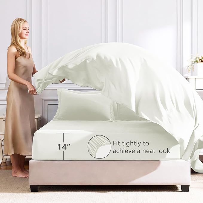 CozyLux King Size Comforter Set Ivory - 7 Pieces Bed in a Bag King Luxury Soft Bed Set for All Seasons Bedding Set with Down Alternative Comforter Sheets Pillowcases &amp Shams
