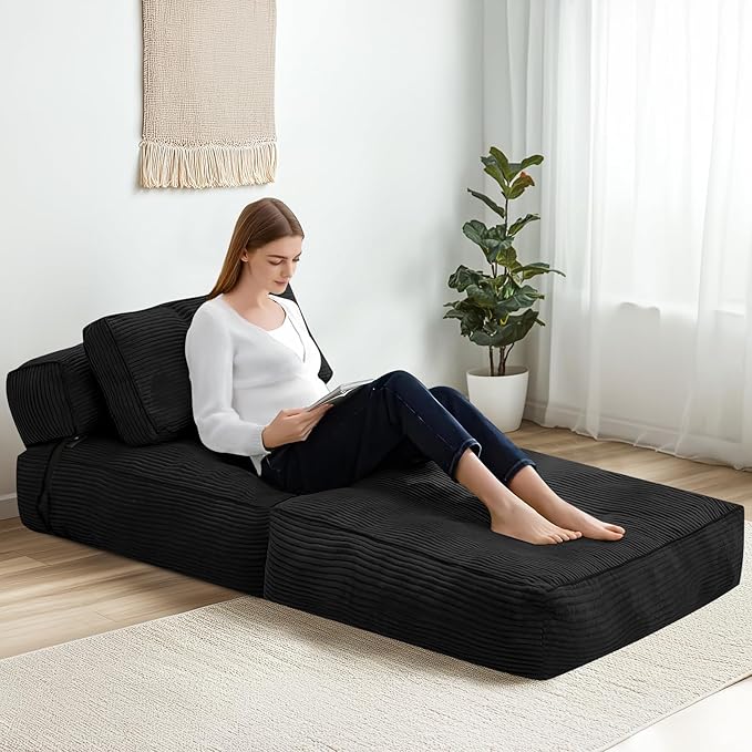 tantohom Folding Sofa Bed Convertible Sleeper Chair with Pillow Foldable Mattress with Back SupportSpace-Saving Sofa for Living RoomBedroom (Black)