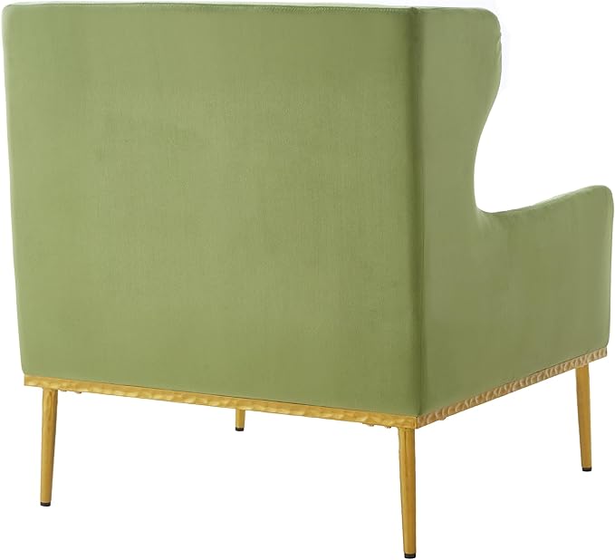Merax Luxury Velvet Accent Chair Modern Mid-Century Armchair for Living Room Bedroom Reading Corner Comfortable Tufted Single Seater Sofa Chair with Iron Legs (Green)