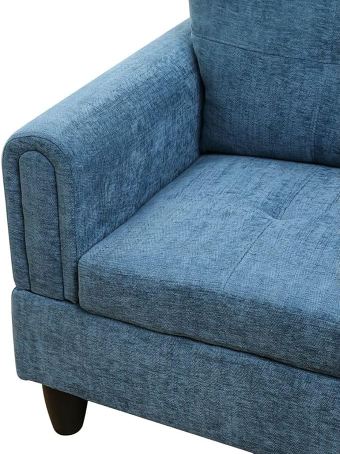 Blue L-Shaped 3-Piece Flannel Sofa with Storage Ottoman Set Sectional Couch Sofa Set for Living Room Office Small Space
