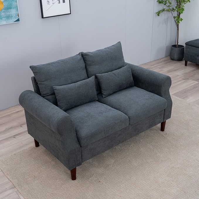 Panana 2 Seater SofaModern Design Rolled Armrest Upholstered Gray Linen Fabric Love Seat Couch150 x 80 x 80 cm (Gray 2 Seater)