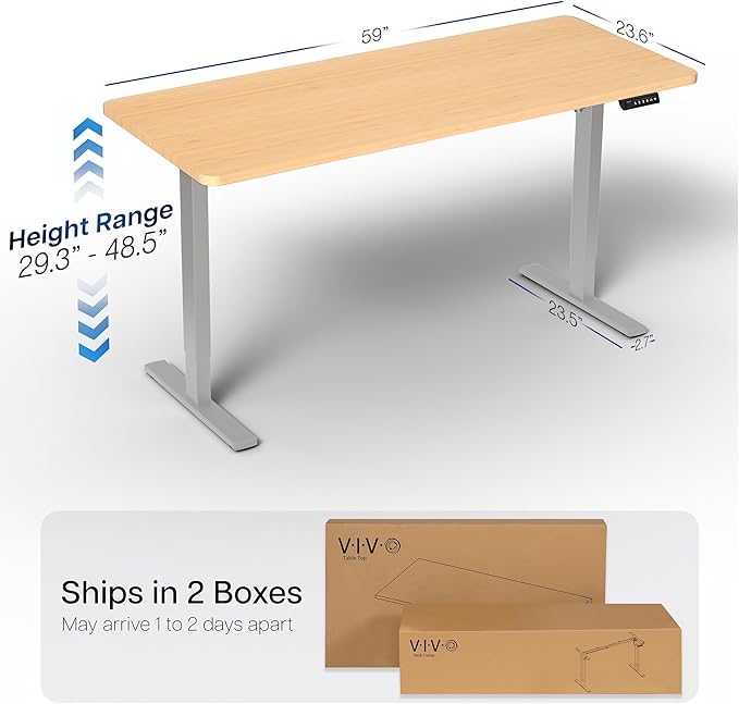 VIVO Electric 60 x 24 in Real Bamboo Standing Desk Memory Height Adjustment 1B Series Holds 220 lbs One-Piece Top Gray Frame DESK-KIT-1G6O