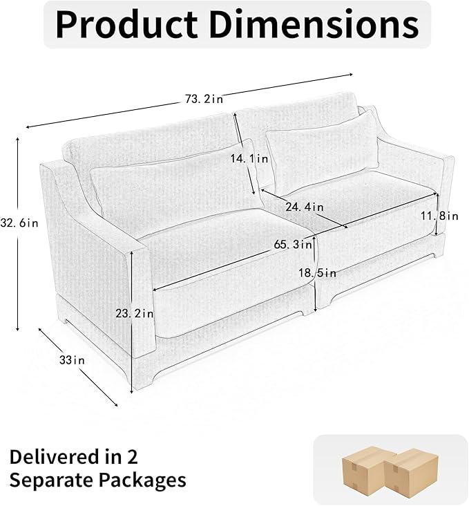 Livavege 73.2 Loveseat Sectional Sofa Modern 2 Seater Love Seat Couches for Living Room Upholstered Deep Seat Couch with Thick Cushions &amp Solid Wood Frame for Small Space Bedroom ApartmentGr