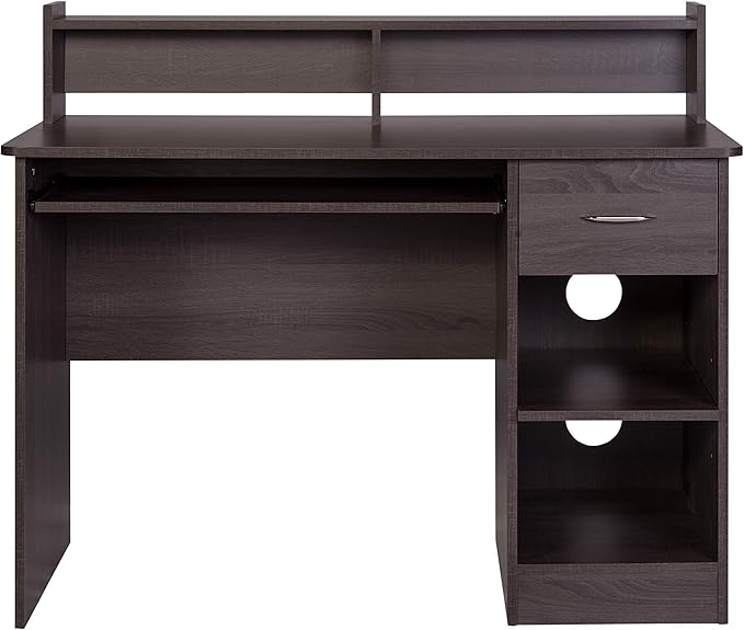 OneSpace Essential Computer Desk Modern Office Desk with Hutch and Pull-Out Keyboard Tray Grey Oak