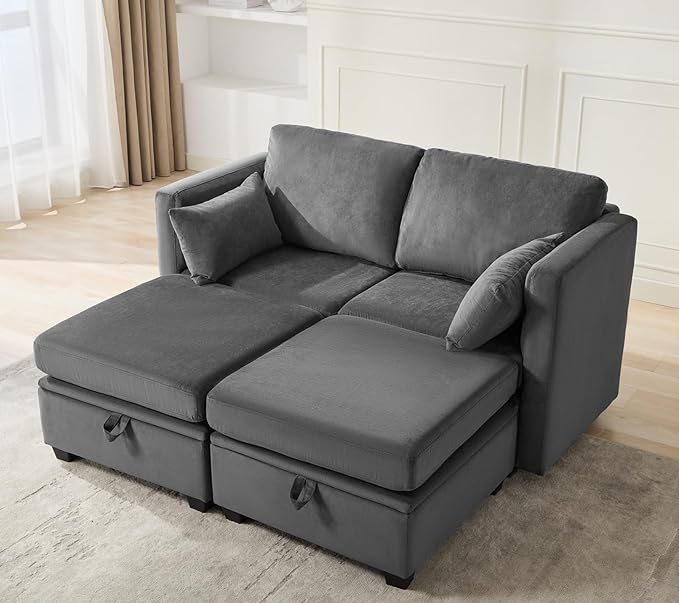 asunflower Modular Sleeper Sectional Couch with Seats Stroage 2 Seater Couch Small Sleeper Loveseat with Ottomans Gray Modular Sofa with Reclining Arms &amp Backs for Home Office Apartments
