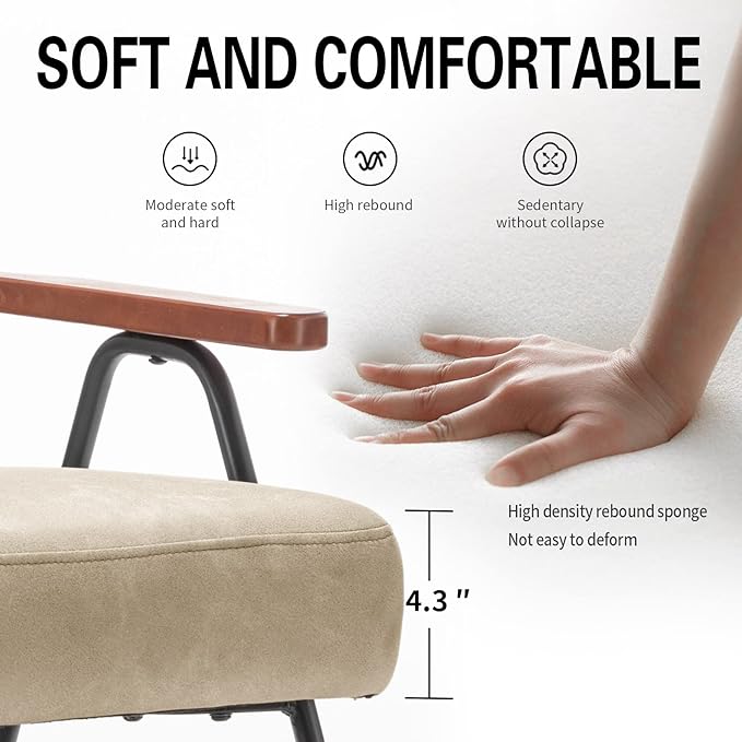 UNICOO - Modern Accent Chairs Mid-Century Armchair Living Room Chairs Leisure Chair with Metal Legs Reception Side Chairs (ZKL-222K-Beige)