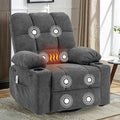 Massage Rocker Recliner Chair with Heat Oversized 360° Swivel Glider Manual Comfy Overstuffed Single Sofa with Cup Holders Side Pocket for Bedroom Living Room (Dark Gray)
