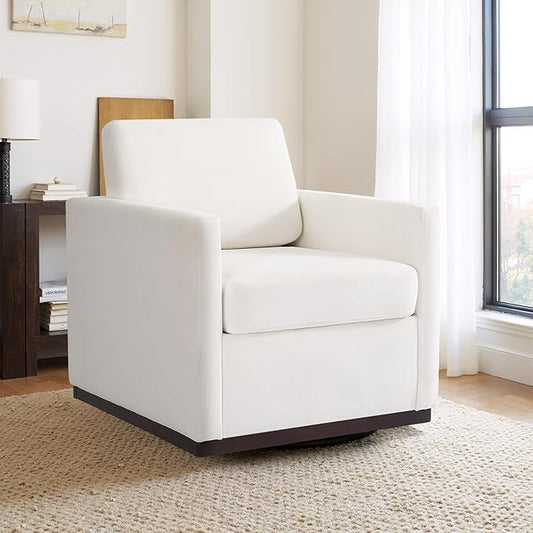 Swivel Accent Chair 360° Swivel Upholstered Club Armchairs for Living Room 31 Wide Square Single Sofa Reading Chair with Deep Seat Metal Swivel Base Chenille Fabric Beige