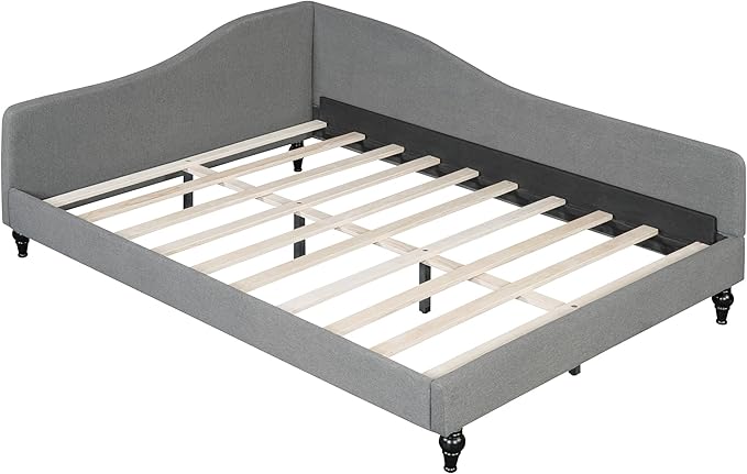 Merax Full Size Bed Frame Daybed L-Shaped Linen Day Bed Corner Sofa with Solid Wood Legs for Living Room Guest Room No Box Spring Needed Grey