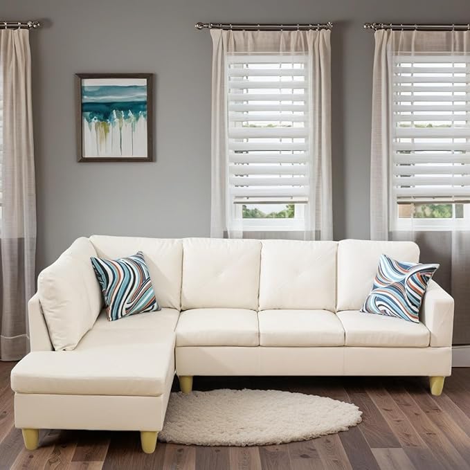 L-Shaped Sectional Sofa Modern Sectional Couches Home Sofas for Living Room with Movable Chaise Modular Living Room Sets Furniture for Apartment Bedroom &amp Office White