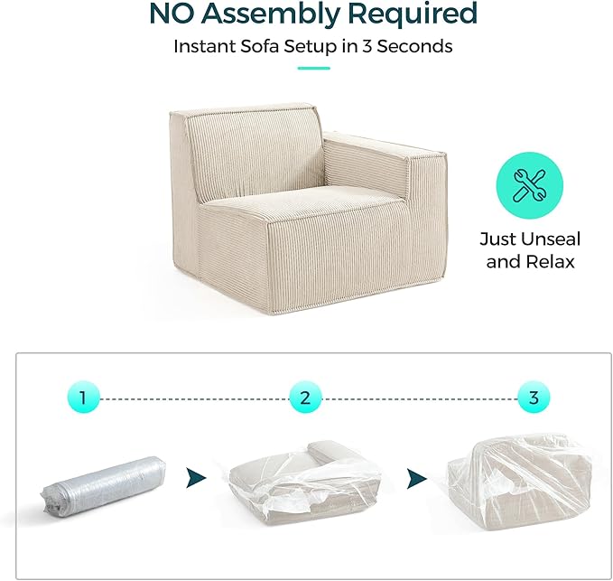 LINSY HOME Oversized Modular Sectional Sofa 105 Cloud Couch L Shaped 3-Seat Sofa with 2 Movable Ottomans Corduroy Sectional Couches for Living Room No Assembly Required Beige