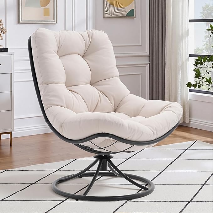 ONBRILL Swivel Accent Chair 360 Degree Swivel Chair with Soft Thick Cushion and Sturdy Steel Frame Modern Comfy Lounge Chair for Living Room Bedroom Reading Room Patio Outdoor Beige
