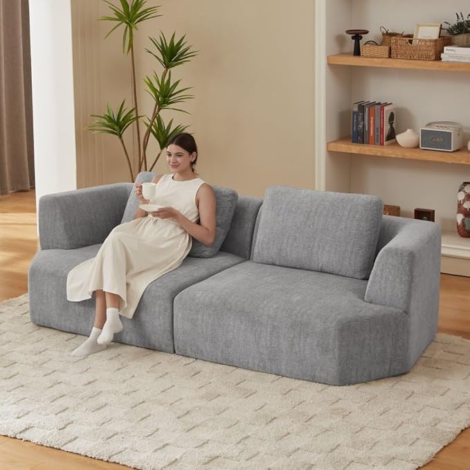 Sofa in a Box Oversized 3 Seater Memory Foam Boneless Couch w/Curved ArmsPlush Chenille Upholstered Cloud Modular LoveseatNo Assembly Needed Compression Sofa