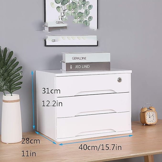 Wooden Desktop File Cabinet Organizer with Drawers for Monitor Stand and Printer Platform