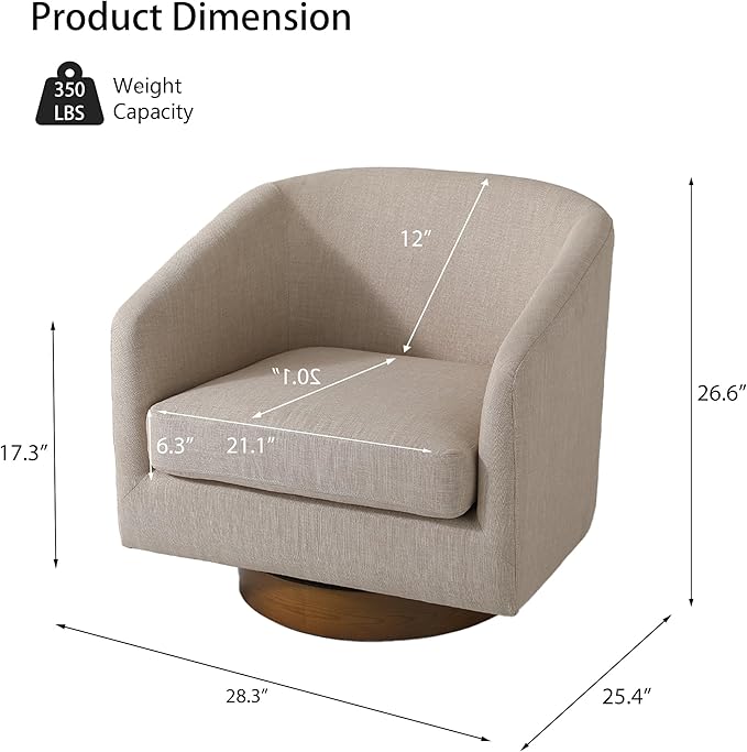 Swivel Barrel Chair 31 W Modern Round Swivel Accent Chair for Living Room 360° Rotation Upholstered Linen Fabric Armchair Club Chair for Bedroom Reading Room Office (Light Brown)