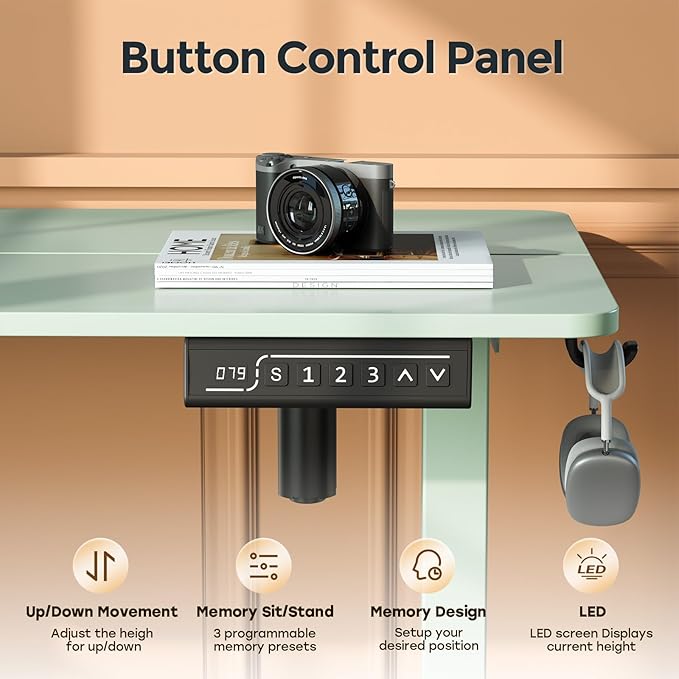 Small Standing Desk 35 ×20 Electric Standing Table Height Adjustable Compact Sit Stand Workstation with Splice Board Home Office Desk with 2 Hooks Sage Green