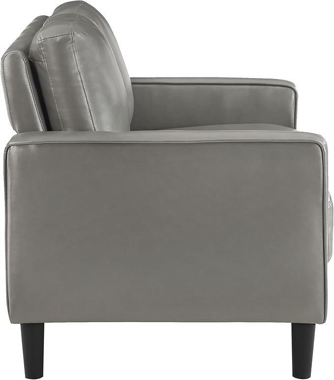 Coaster Home Furnishings - Ruth - Faux Leather - Upholstered Loveseat with Track Arms Foam-Filled Cushions and Straight Tapered Legs - Living Room - Gray - 508366