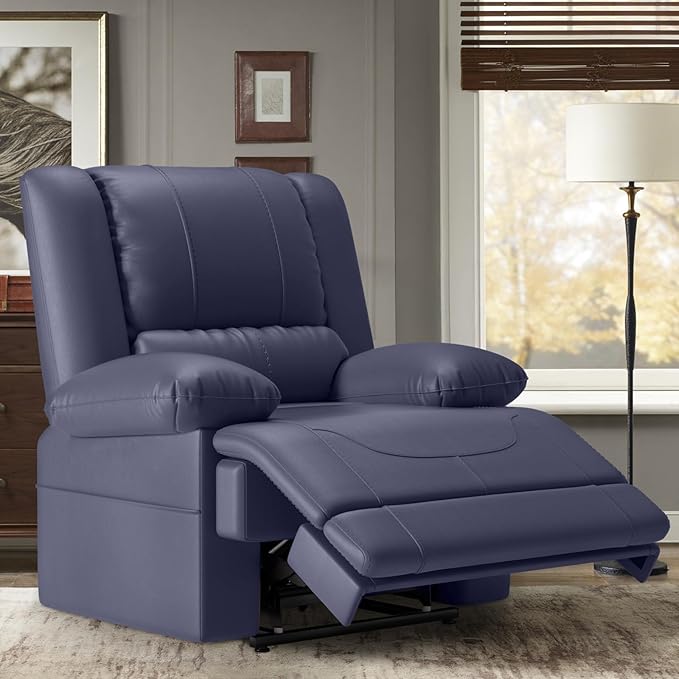 Large Dual Motor Power Lift Recliner Chair with Massage and Heat for Elderly People Infinite PositionUSB Ports and Remote ControlBreathable Leather (Blue)
