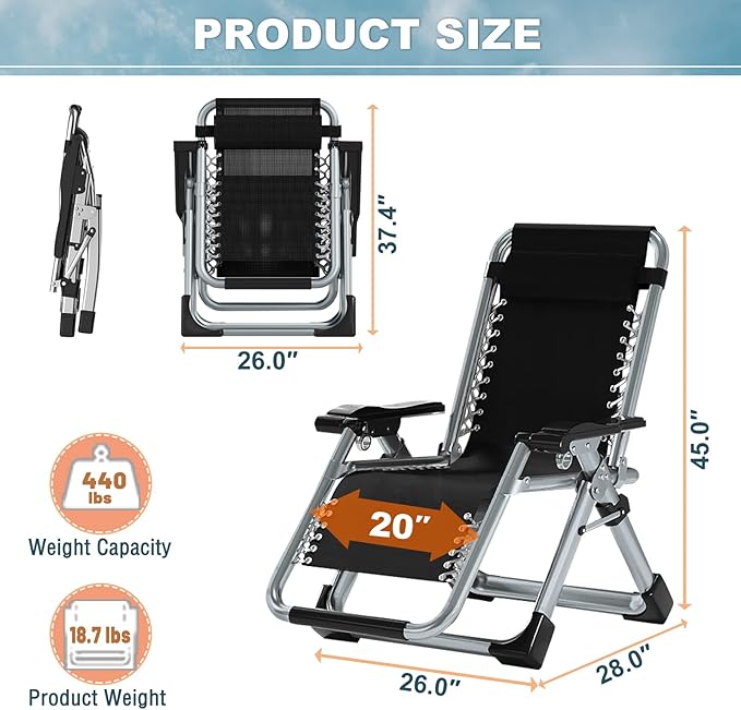 ABORON Lounge Chair for Living Room Adjustable Folding Recliner Chair with Cushion Perfect for Living Room/Bedroom/Office