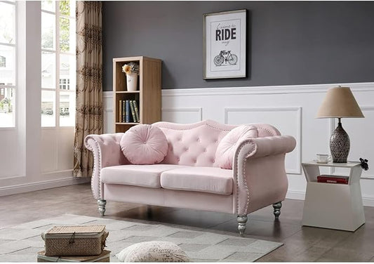 Velvet Loveseat 68 Wide Dark Gray - Hollywood Regency Style Sofa Pink
