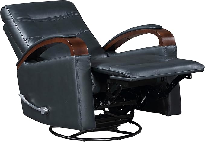 Lexicon 360 Degree Swivel Glider Reclining Chair Breathable Faux Leather Manual Recliner Comfy Nursery Glider Recliner Swivel Reclining Chair for Living Room/Office/Bedroom/Apartment Dark Blue