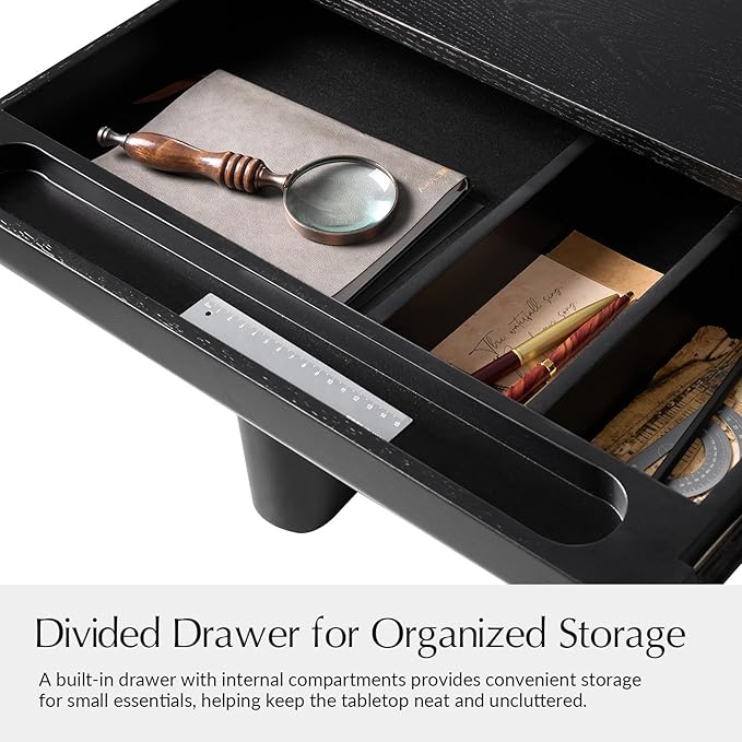 HULALA HOME 47 Modern Executive Desk with Storage Writing Desk with Rounded Legs &amp Curved Apron Home Office Desk with Divider Drawers Black