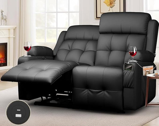 Reclining Loveseat with Pebble Texture Fabric Loveseat Recliner with USB/Type C Ports Storage &amp Cup Holders RV Wall Hugger Recliner Sofa for Living Room &amp Home Theater &amp RV