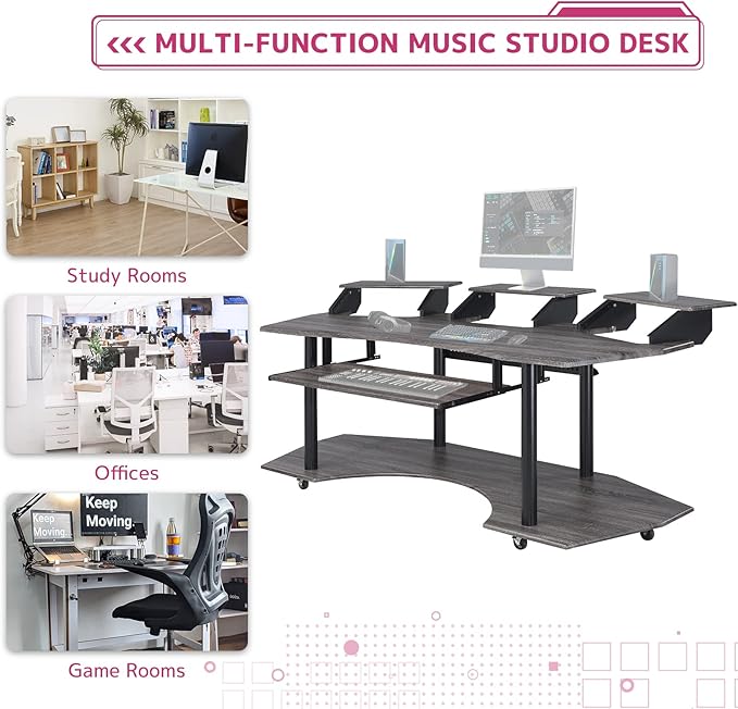 Acme Eleazar Wooden 4-Shelf Music Recording Studio Desk in Black Oak