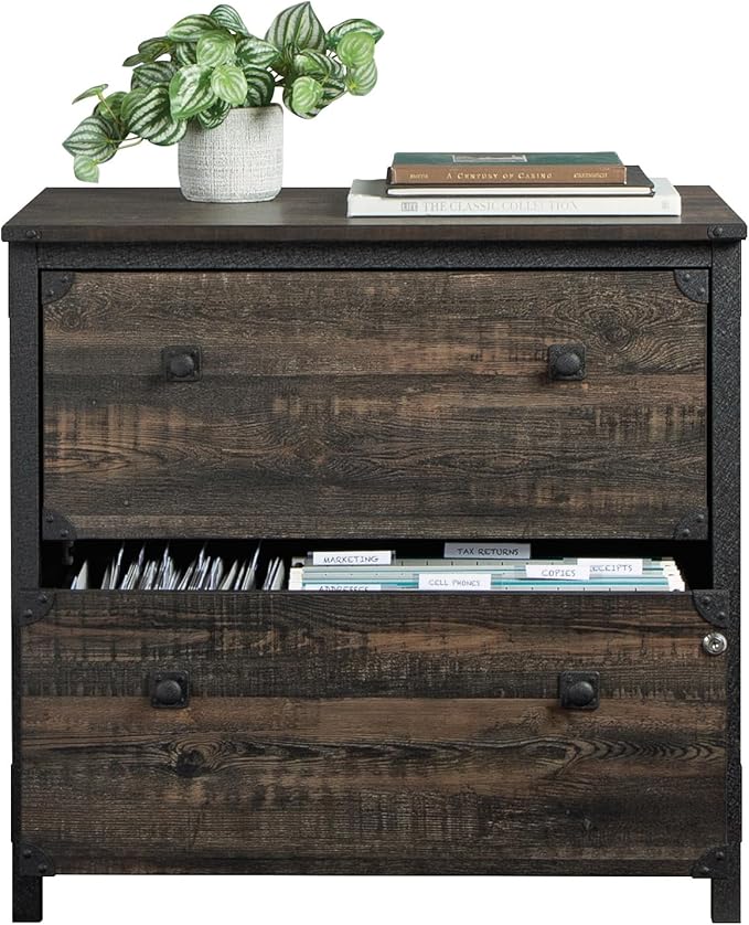 2 Drawer Small File Cabinet with Lock Under Desk Locking Storage Cabinet Engineered Wood Organizer for HomeOffice Filing CabinetsBrown