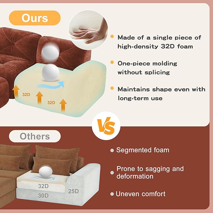 110-Inch Cloud Sectional Couches L-Shaped 4 Seat Boneless Modular Sofa with Ottoman Velvet Tufted Upholstered Boneless Couch Floor Full Foam Sofas for Living Room