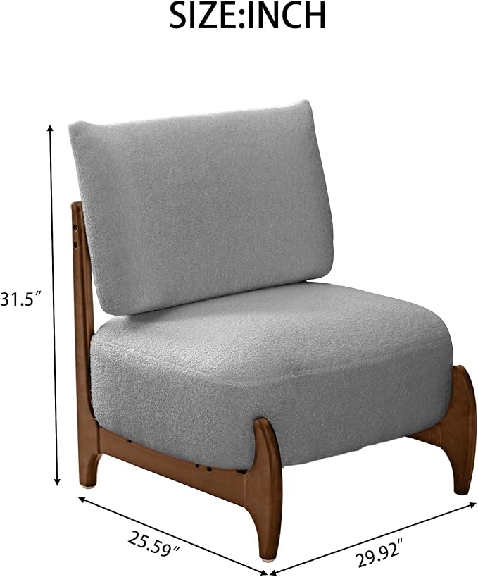Modern Living Room Accent Chair Teddy Fleece Solid Rubberwood Frame Contemporary Lounge Seating for Reading Corner (Gray)