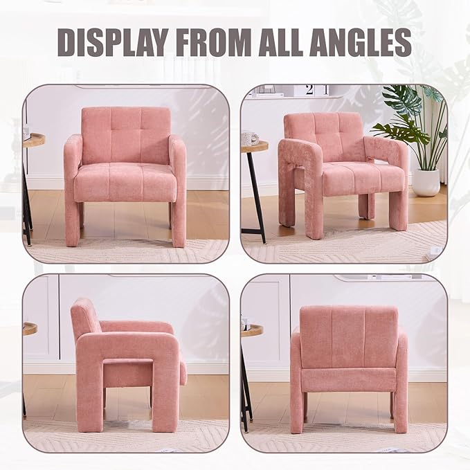 Modern Accent Chair Set of 1 Chenille Fabric Upholstered Reading Armchair Mid-Century Leisure Comfy Single Sofa Chair for Living Room Bedroom Home Office (Pink Set of 1)