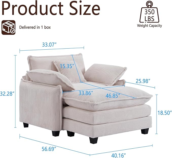 Oversized Chair with Ottoman Modern Corduroy Sofa Bed Single Sofa Chaise Large Upholstered Sofa for Living Room Bedroom (Beige)