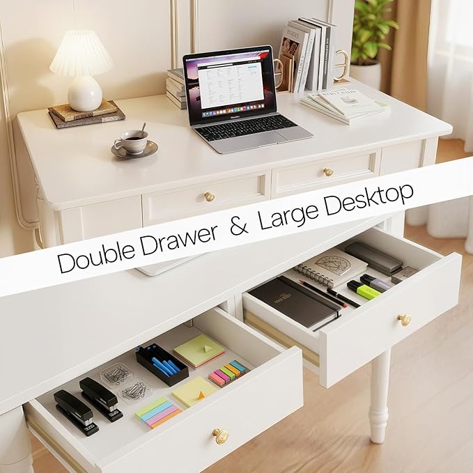 47 Solid Wood Workstation True White Heavy-Duty PC Computer Desk Sturdy and Odorless Finish