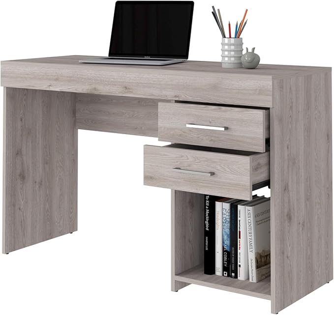 Computer Desk Home Office Desk Two Drawers Functional Desk for Work for Home Office Living Room Light Gray Finish