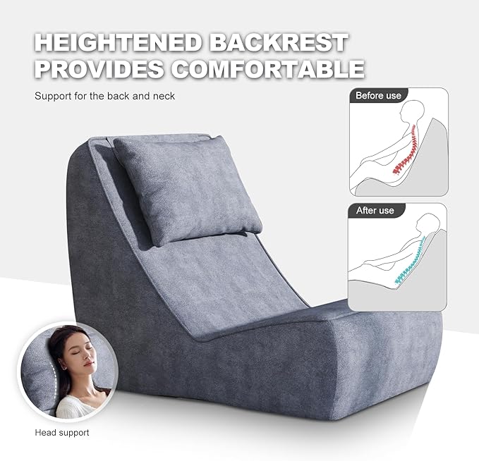 Giant Bean Bag Chair for Adults - Indoor Chaise Lounge with Neck Pillow &amp Ottoman All-in-One Sponge Design Comfy Floor Chair for Reading Gaming Napping and Movies (SlateGray)