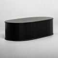 NTC Stream Coffee Table Modern Oval Wooden Center Table with Vertical Groove Design Stylish Living Room Decor Contemporary Minimalist Style for Home and Office Easy Assembly - Burnt Black