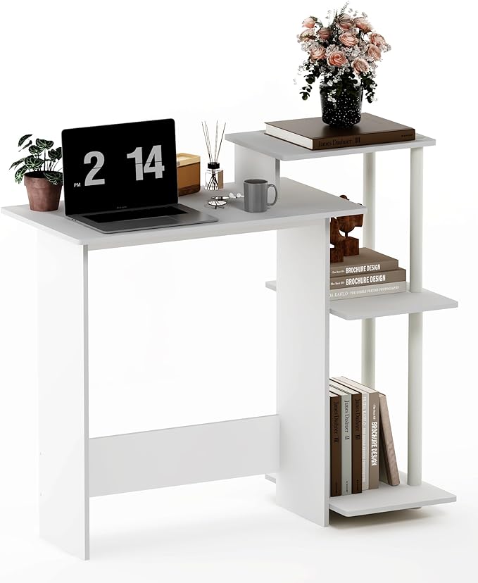 Small White Computer Desk Gaming Table Desk with Printer Desk Thin Table for Home Office Study Room
