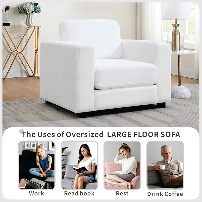 39 Oversized Accent Chair Chenille Fabric Upholstered Armchair Comfy with 350lb Weight Capacity &amp 7-inch Thick Seat – The Perfect Reading Chair for Living Room Bedroom Office(A-White)