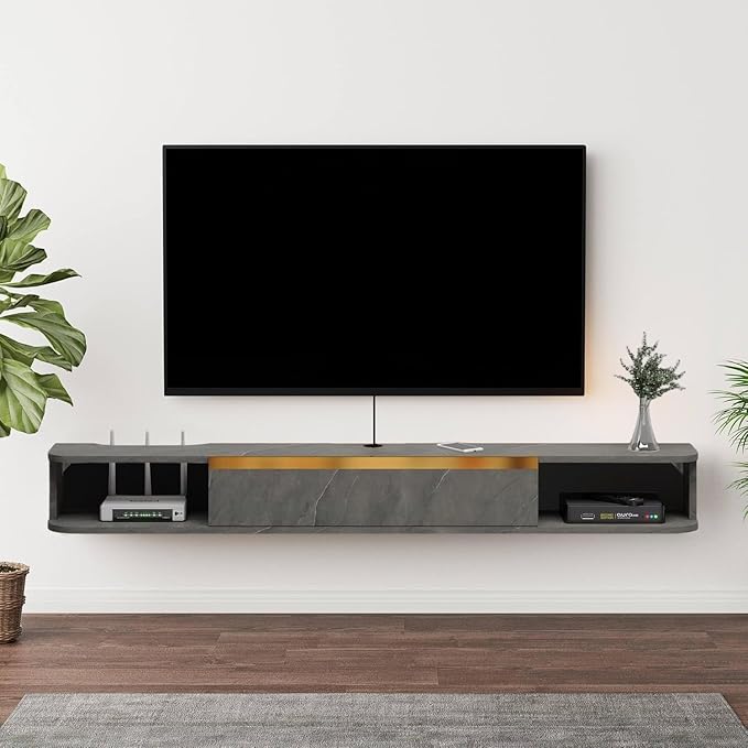 Floating TV Stand 95'' Wall Mounted Entertainment Center TV Media Console Floating Shelves with Door Floating TV Cabinet Large Storage TV Bench for Living Room (Dark Grey 94.49IN)