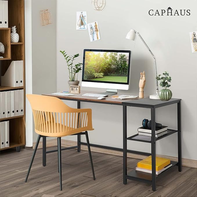 CAPHAUS 47 Inch Computer Desk with 2-Tier Storage Shelves for Home Office &amp Gaming Small Spaces Desk for Bedroom/Office/Dorm Easy Assemble P2 Board &amp Steel Legs Rustic Oak &amp Black (220