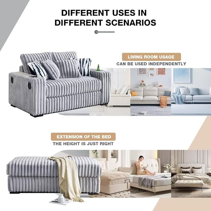 Oversized Sofa Corduroy Upholstered Cloud CouchCup Holders and USB Ports &amp Wirelessly Charged &amp Bluetooth Speakers Deep Seat for Loveseat Living Room Office