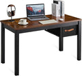 Computer Desk with Drawer 47 Inch Home Office Work Desks Modern Writing Study PC Desk Gaming Table for Small Place Bedroom Thickened Tabletop and Stable Metal Frame Leg（Rustic Brown）
