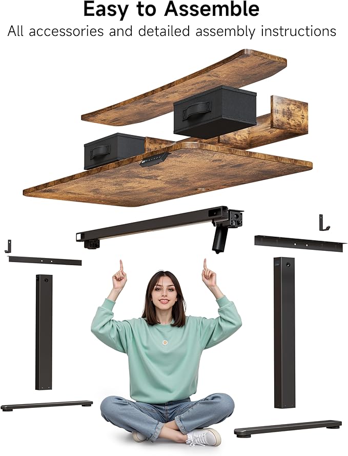 BIZUM Standing Desk with 2 Drawers Computer Desk-Stand up Desk Home Office Gaming Memory Desks C-Clamp Mount Compatible 48x24 Inch Rustic Brown